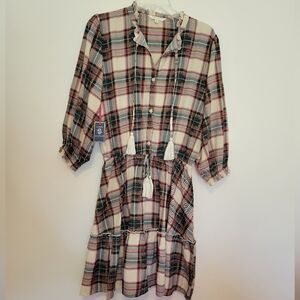 Nwt simply southern cream, red, & green plaid buttondown shirtdress